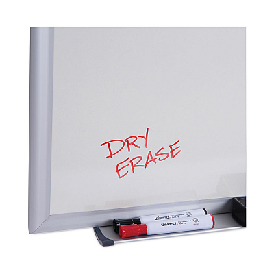 Universal Deluxe Melamine Dry Erase Board, 96 x 48, Melamine White Surface, Silver Anodized Aluminum Frame (UNV43627)