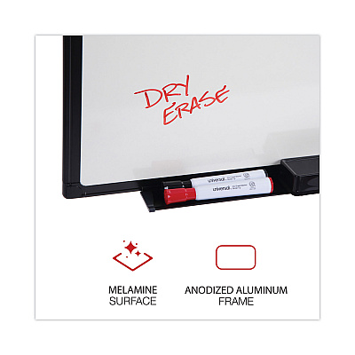 Universal Design Series Deluxe Dry Erase Board, 36 x 24, White Surface, Black Anodized Aluminum Frame (UNV43628)