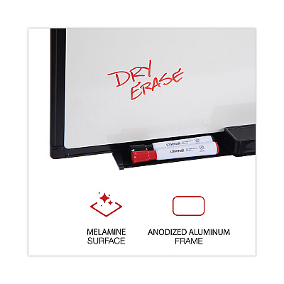 Universal Design Series Deluxe Dry Erase Board, 24 x 18, White Surface, Black Anodized Aluminum Frame (UNV43630)