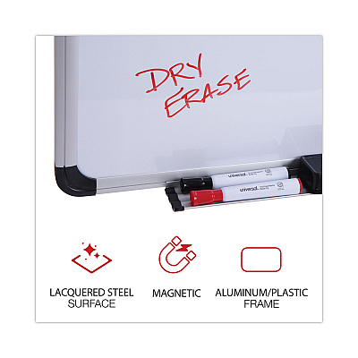 Universal Magnetic Steel Dry Erase Marker Board, 48 x 36, White Surface, Aluminum/Plastic Frame (UNV43734)