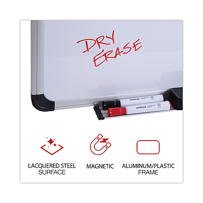 Universal Magnetic Steel Dry Erase Marker Board, 72 x 48, White Surface, Aluminum/Plastic Frame (UNV43735)