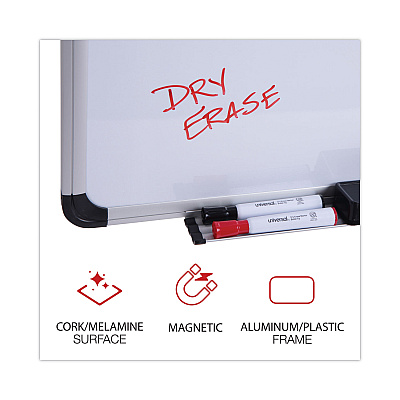 Universal Cork/Dry Erase Board, Melamine, 24 x 18, Tan/White Surface, Gray/Black Aluminum/Plastic Frame (UNV43742)