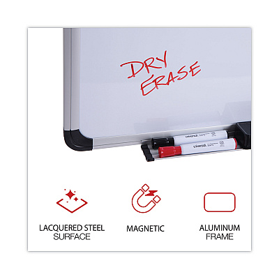 Universal Deluxe Porcelain Magnetic Dry Erase Board, 36 x 24, White Surface, Silver/Black Aluminum Frame (UNV43841)