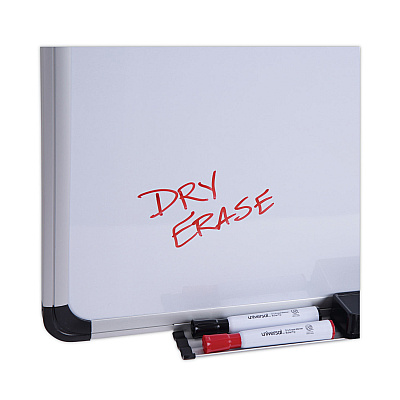 Universal Deluxe Porcelain Magnetic Dry Erase Board, 36 x 24, White Surface, Silver/Black Aluminum Frame (UNV43841)