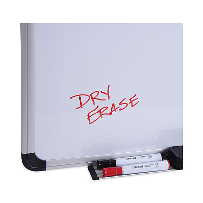 Universal Deluxe Porcelain Magnetic Dry Erase Board, 48 x 36, White Surface, Silver/Black Aluminum Frame (UNV43842)