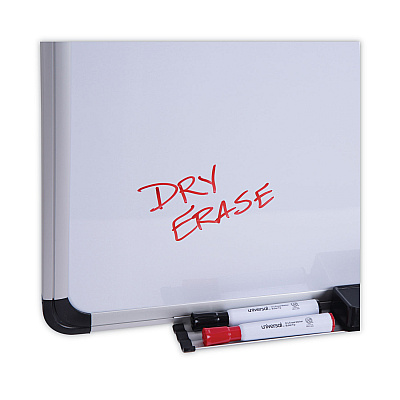 Universal Deluxe Porcelain Magnetic Dry Erase Board, 72 x 48, White Surface, Silver/Black Aluminum Frame (UNV43843)