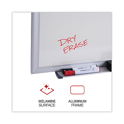 Universal Deluxe Melamine Dry Erase Board, 24 x 18, Melamine White Surface, Silver Aluminum Frame (UNV44618)