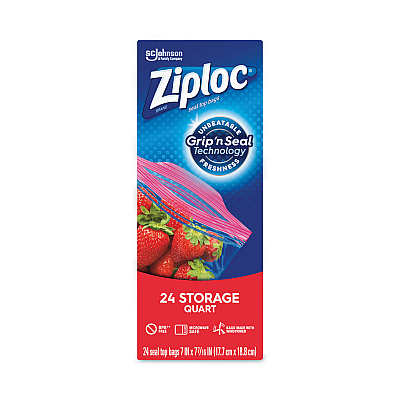 Ziploc Seal Top Bags, Quart, 7.44" x 7", Clear, 24/Box (SJN314466)