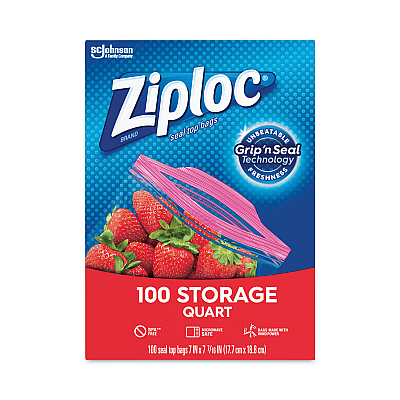 Ziploc Seal Top Bags, Quart, 7.44" x 7", Clear, 100/Box (SJN316962)