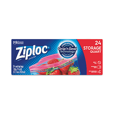 Ziploc Seal Top Bags, Quart, 7.44" x 7", Clear, 24/Box (SJN314466)