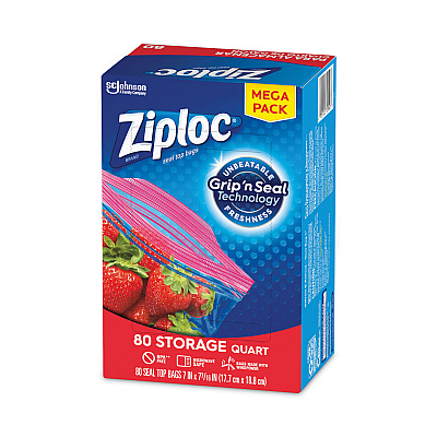 Ziploc Seal Top Bags, Quart, 7.44" x 7", Clear, 80/Box (SJN314471)