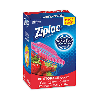Ziploc Seal Top Bags, Quart, 7.44" x 7", Clear, 80/Box (SJN314471)