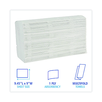 Boardwalk Multifold Paper Towels, 1-Ply, 9 x 9.45, White, 250 Towels/Pack, 16 Packs/Carton (BWK6200)