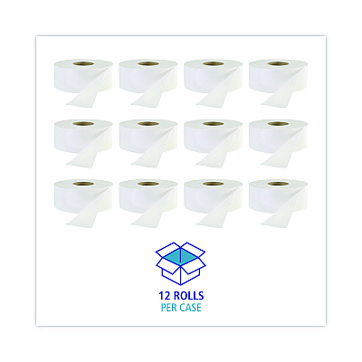 Boardwalk JRT Jr. Bath Tissue, Jumbo, Septic Safe, 1-Ply, White, 3.3" x 2,000 ft, 12/Carton (BWK6101)
