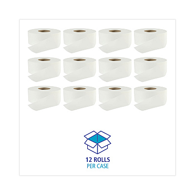 Boardwalk Jumbo Roll Bathroom Tissue, Septic Safe, 2-Ply, White, 3.2" x 525 ft, 12 Rolls/Carton (BWK410320)