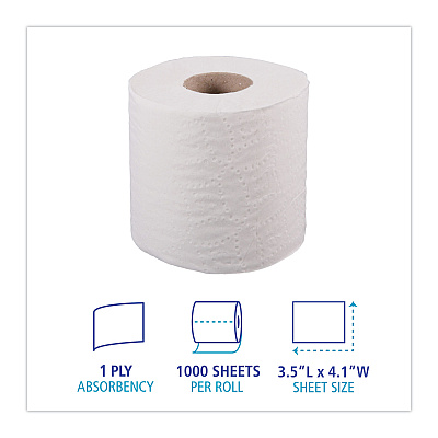 Boardwalk 1-Ply Toilet Tissue, Septic Safe, White, 1,000 Sheets, 96 Rolls/Carton (BWK6170B)