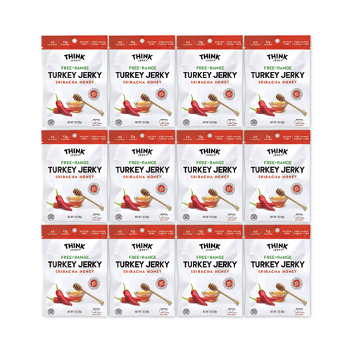 Think Jerky Sriracha Honey Turkey Jerky, 1 oz Pouch, 12/Pack, Delivered in 1-4 Business Days (22000983)