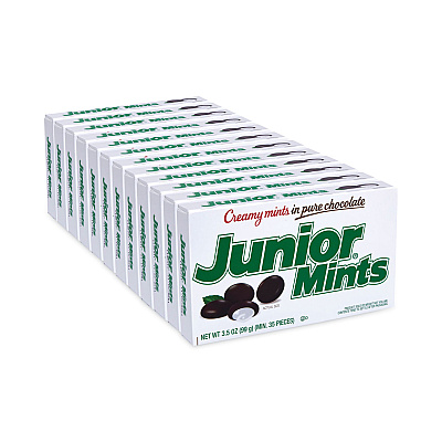 Junior Mints Theater Box, Dark Chocolate Mint, 3.5 oz Box, 12/Carton (GRR20900093)
