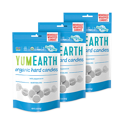 YumEarth Organic Wild Peppermint Hard Candies, 3.3 oz Bag, 3/Pack (GRR27000032)