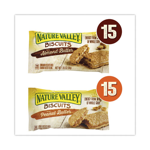 Nature Valley Biscuits, Cinnamon with Almond Butter/Honey with Peanut Butter, 1.35 oz Pouch, 30 Count, Delivered in 1-4 Business Days (22001046)