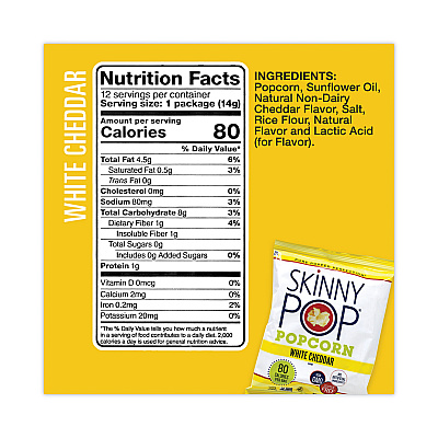 SkinnyPop Popcorn Popcorn Variety Snack Pack, 0.5 oz Bag, 36 Bags/Carton (GRR22001049)