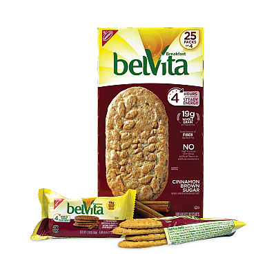 Nabisco belVita Breakfast Biscuits, Cinnamon Brown Sugar, 1.76 oz Pack, 25 Packs/Carton (GRR22000507)