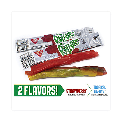 Betty Crocker Fruit Roll-Ups Fruit Snacks, Strawberry and Tropical Tie-Dye Flavors, 0.5 oz, 72 Pouches/Carton (GRR22001037)