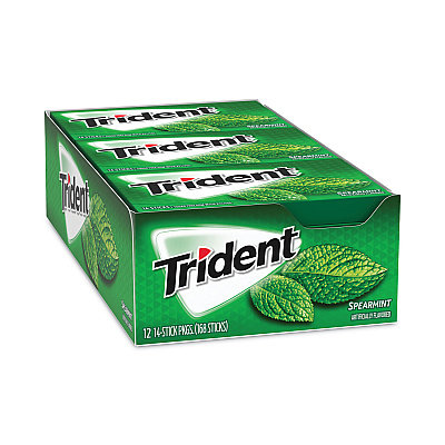 Trident Sugar-Free Gum, Spearmint, 14 Pieces/Pack, 12 Packs/Carton (GRR30400008)