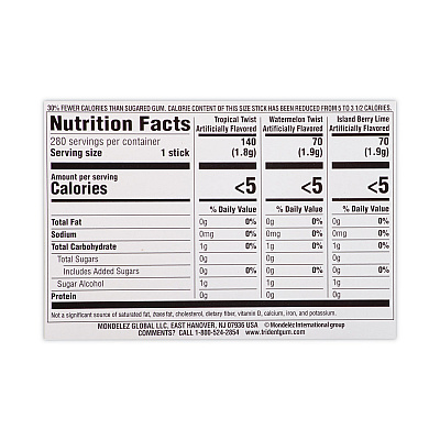 Trident Sugar-Free Gum, Fruit Variety, 14 Pieces/Pack, 20 Packs/Carton (GRR22000891)