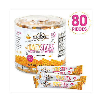 Breitsamer Honig Raw Honey Sticks, 0.28 oz, 80 Sticks/Tub, 1 Tub/Carton (GRR20902630)