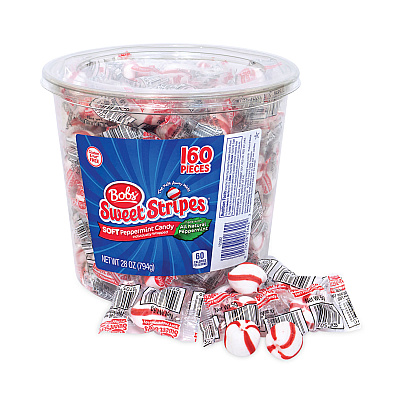 Ferrara Bobs Sweet Stripes Soft Candy, Peppermint, 28 oz Tub (GRR20902493)