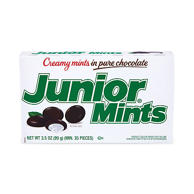 Junior Mints Theater Box, Dark Chocolate Mint, 3.5 oz Box, 12/Carton (GRR20900093)
