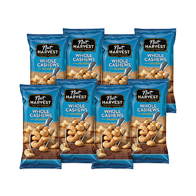 Nut Harvest Sea Salted Whole Cashews, 2.25 oz Pouch, 8/Carton (GRR29500004)