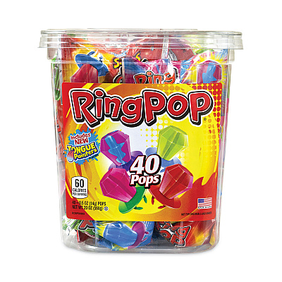 Bazooka Ring Pop Lollipops, Assorted Flavors, 0.5 oz, 40 Piece Tub (GRR22000013)