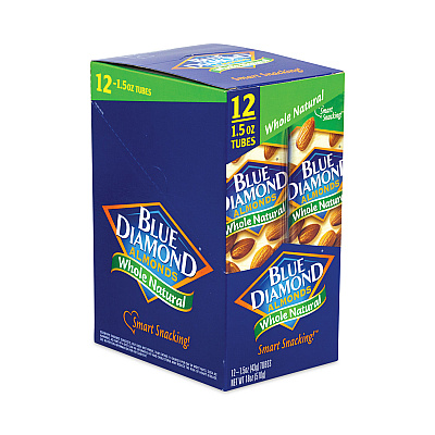 Blue Diamond Whole Natural Almonds, 1.5 oz Bag, 12 Bags/Carton (GRR20902634)