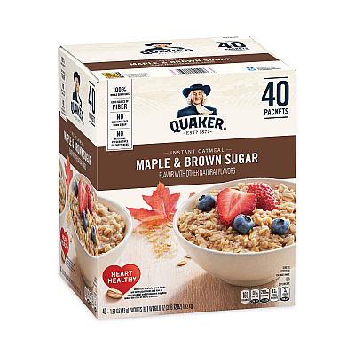Quaker Instant Oatmeal, Maple and Brown Sugar, 1.51 oz Packet, 40/Carton (GRR22000754)