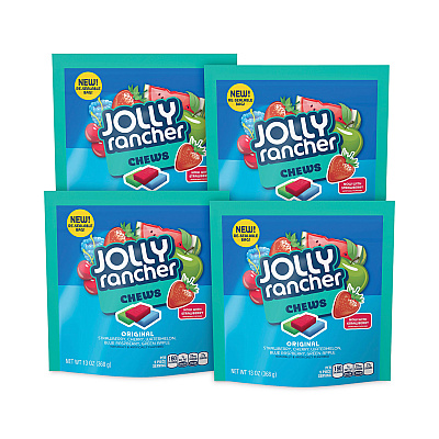 Jolly Rancher Chews Candy, Assorted Flavors, 13 oz Pouches, 4/Carton (GRR24600300)