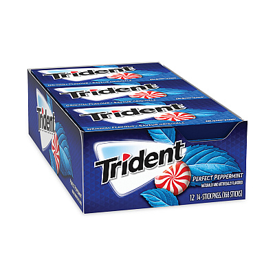 Trident Sugar-Free Gum, Perfect Peppermint, 14 Pieces/Pack, 12 Packs/Carton (GRR20902517)