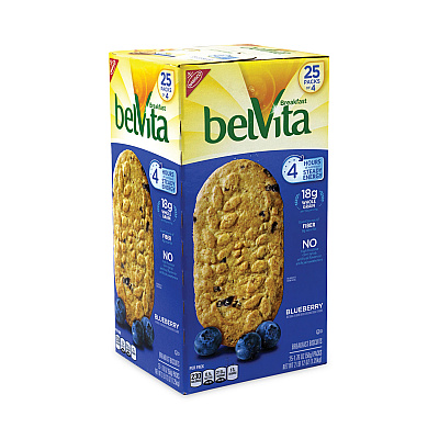 Nabisco belVita Breakfast Biscuits, Blueberry, 1.76 oz Pack, 25 Packs/Carton (GRR22000506)