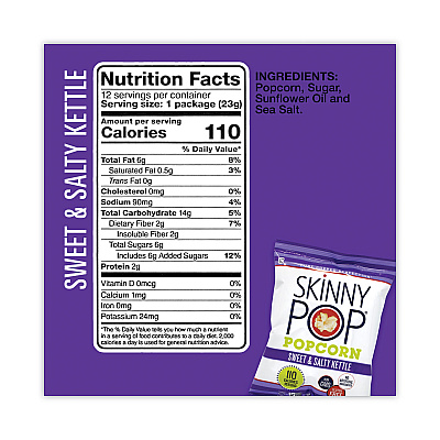 SkinnyPop Popcorn Popcorn Variety Snack Pack, 0.5 oz Bag, 36 Bags/Carton (GRR22001049)