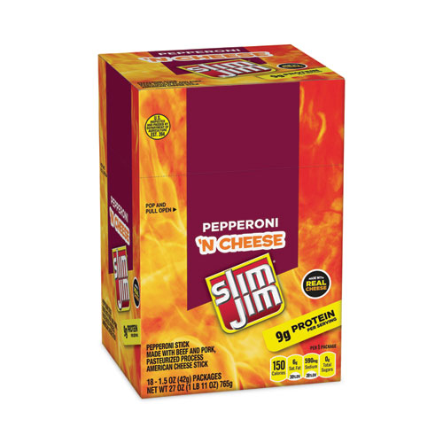 Slim Jim Pepperoni and Cheese Meat Sticks, 1.5 oz, 18/Box, Ships in 1-3 Business Days (20900655)