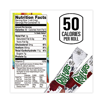 Betty Crocker Fruit Roll-Ups Fruit Snacks, Strawberry and Tropical Tie-Dye Flavors, 0.5 oz, 72 Pouches/Carton (GRR22001037)