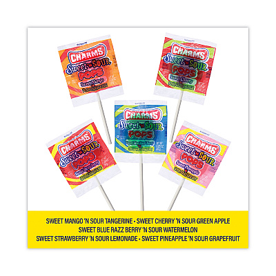 Charms Sweet and Sour Pop, Assorted Flavors, 0.63 oz, 48/Carton (GRR20900128)