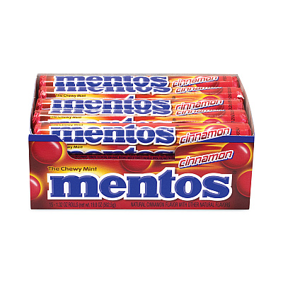 Mentos Cinnamon Singles Chewy Mints, 1.32 oz, 15 Rolls/Carton (GRR20900454)