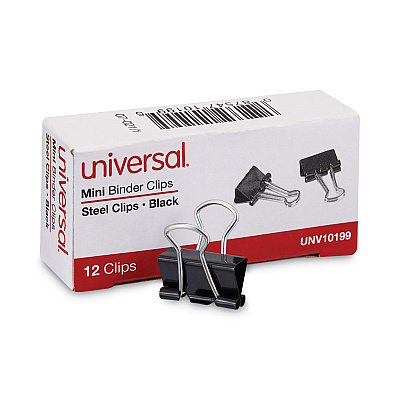 Universal Binder Clips, Mini, Black/Silver, 12/Box (UNV10199)
