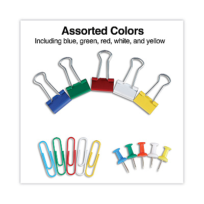 Universal Combo Clip Pack with 3-Tier Organizer Tub, (380) Small Paper Clips, (280) Push Pins, (46) Small Binder Clips, Assorted Colors (UNV31203)