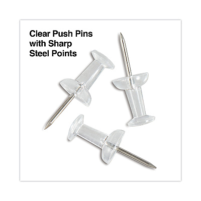 Universal Clear Push Pins, Plastic, Clear, 0.38", 400/Pack (UNV31306)