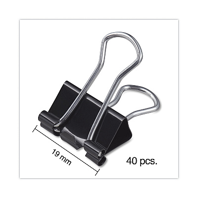Universal Binder Clips with Storage Tub, Small, Black/Silver, 40/Pack (UNV11140)