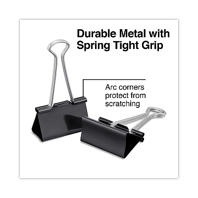 Universal Binder Clips with Storage Tub, Large, Black/Silver, 12/Pack (UNV11112)
