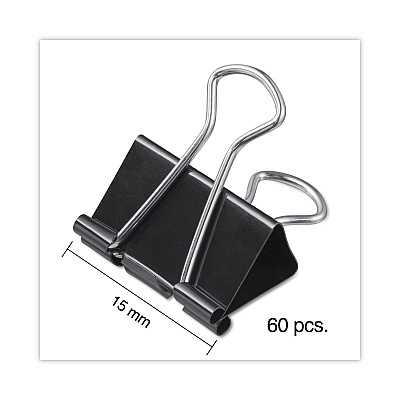 Universal Binder Clips with Storage Tub, Mini, Black/Silver, 60/Pack (UNV11060)